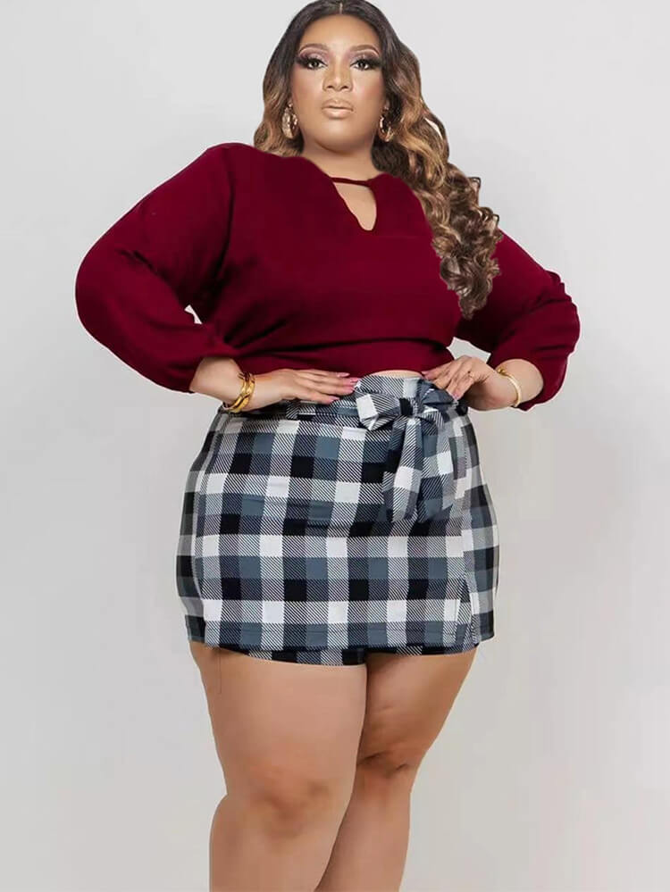 Long Sleeve Crop Top & Short Pantskirt Tiynon