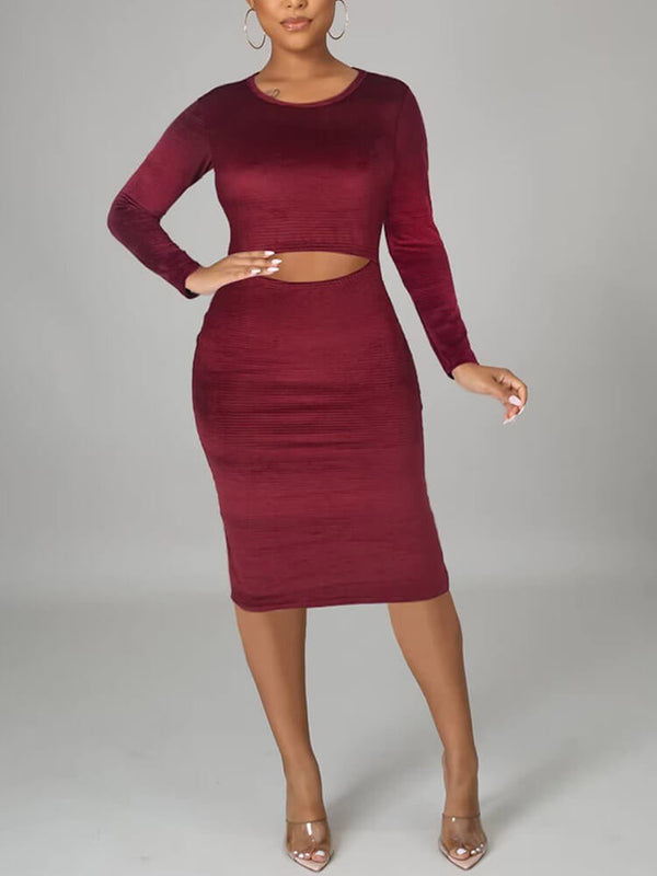 Long Sleeve Cut Out Midi Dresses Tiynon