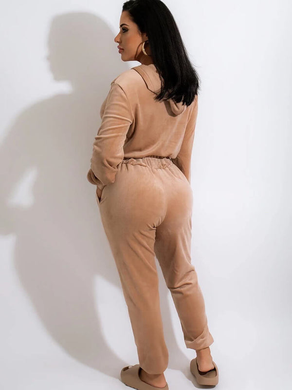 Long Sleeve Drawstring Waist Long Pants Jumpsuits Tiynon