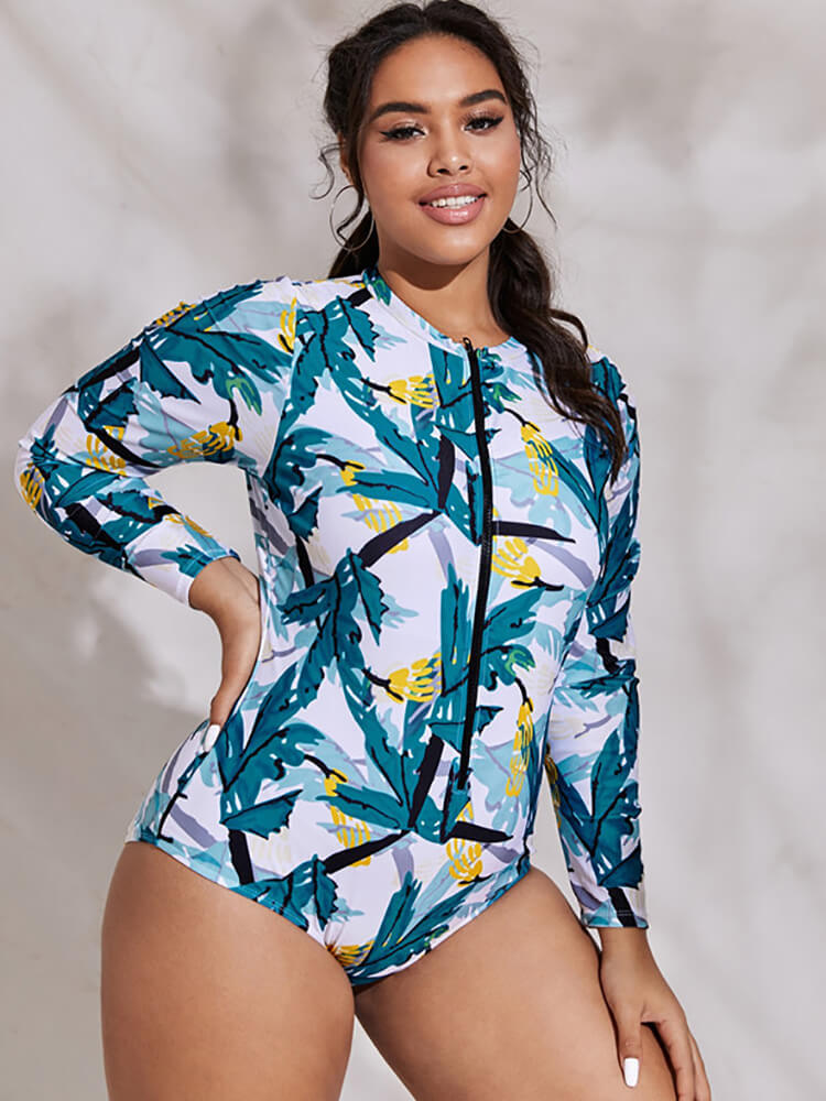 Long Sleeve Floral Print Swimsuits Tiynon