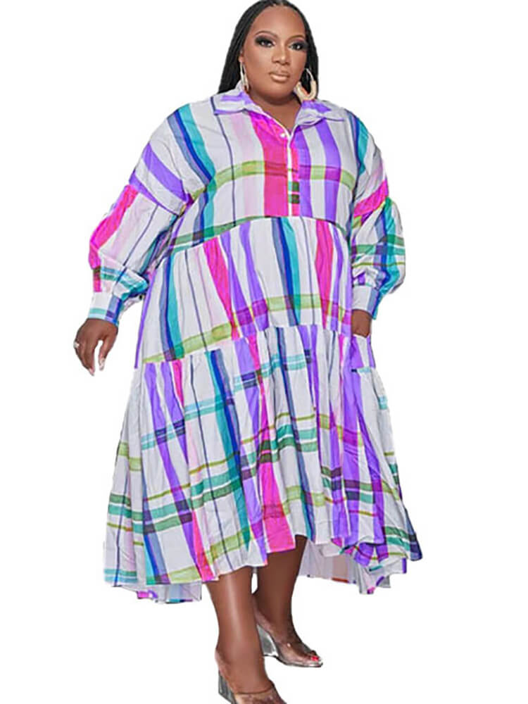 Long Sleeve Printed Colorful Midi Dresses Tiynon