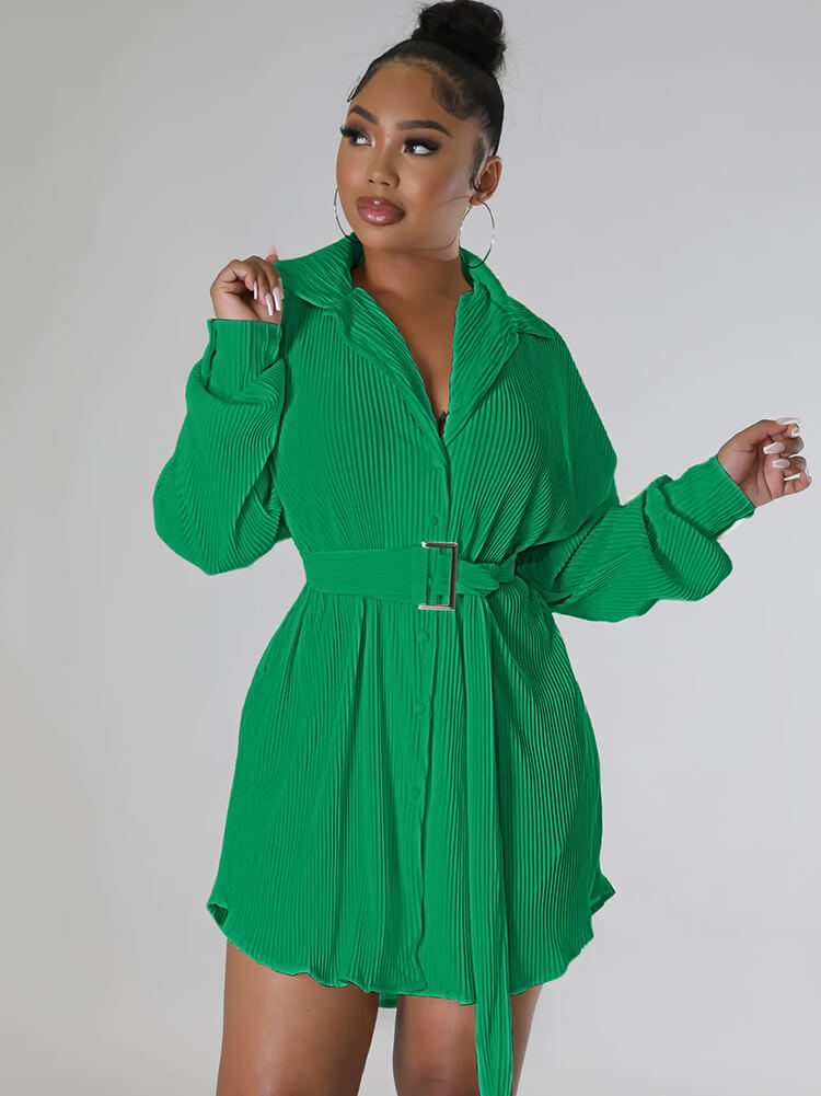 Long Sleeve Ribbed Mini Shirt Dresses Tiynon