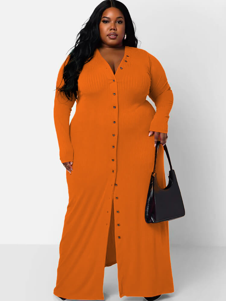 Long Sleeve Ribbed Solid Bodycon Maxi Dresses Tiynon