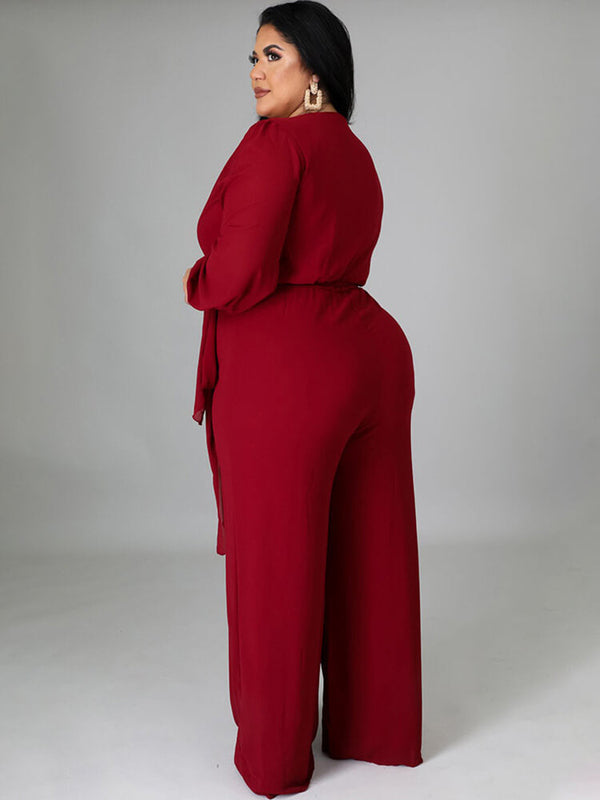 Long Sleeve Solid Bodycon Wide Leg Jumpsuits Tiynon