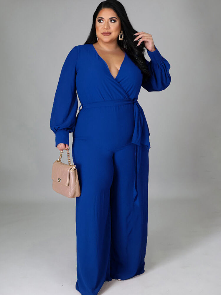 Long Sleeve Solid Bodycon Wide Leg Jumpsuits Tiynon