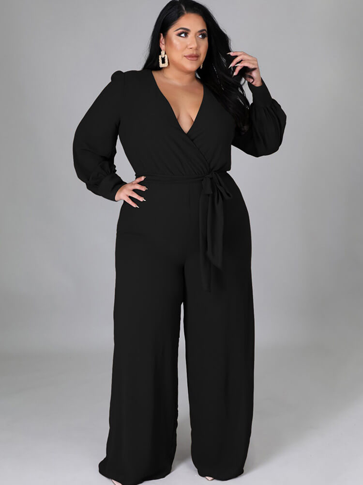 Long Sleeve Solid Bodycon Wide Leg Jumpsuits Tiynon