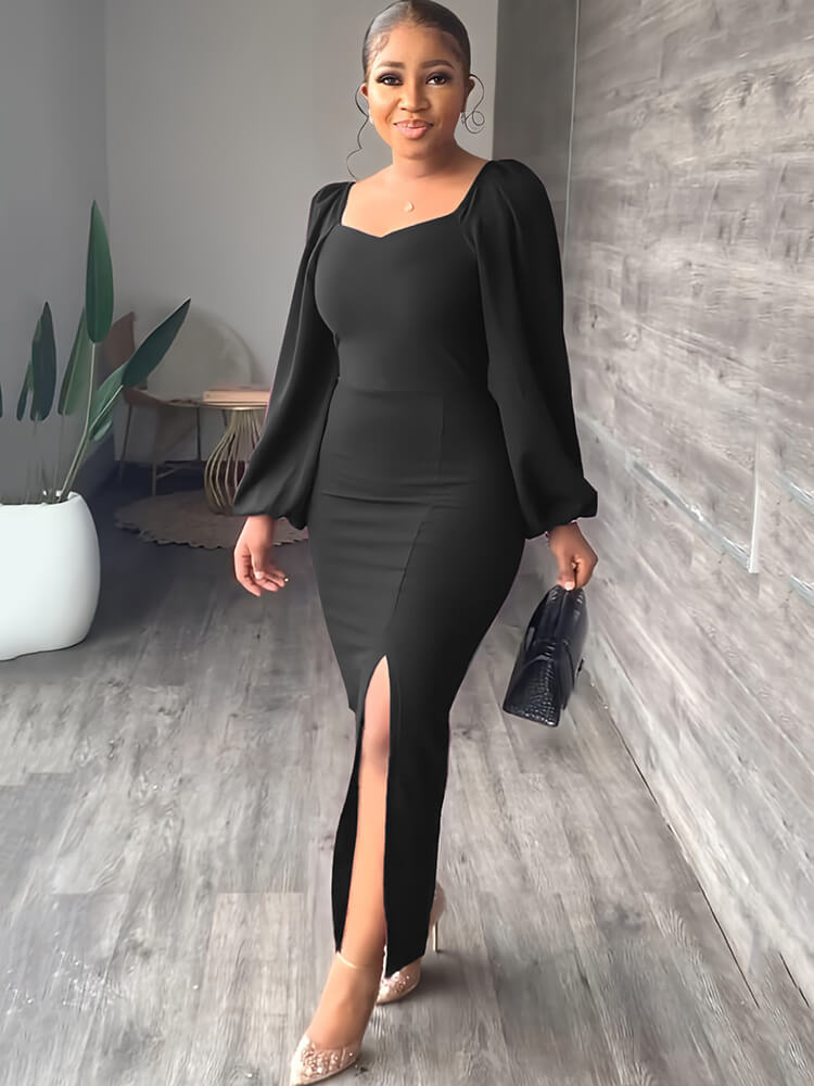 Long Sleeve Split Bodycon Midi Dresses Tiynon