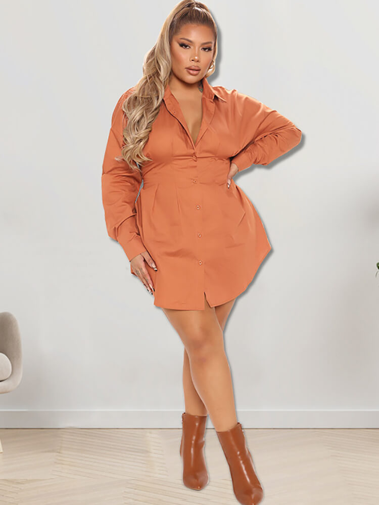 Long Sleeve V Neck Bodycon Shirt Dresses Tiynon