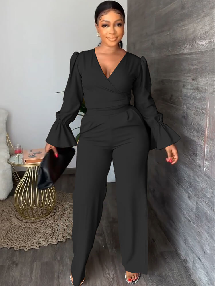 Long Sleeve V Neck Tops & Bodycon Pants Tiynon