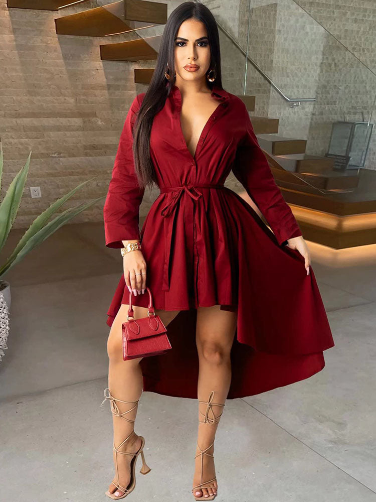 Long Sleeves Asymmetrical Hem Mini Dresses Tiynon