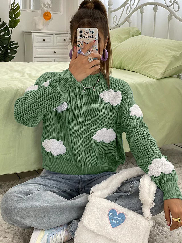 Long Sleeves Clouds Knitted Sweaters Tiynon