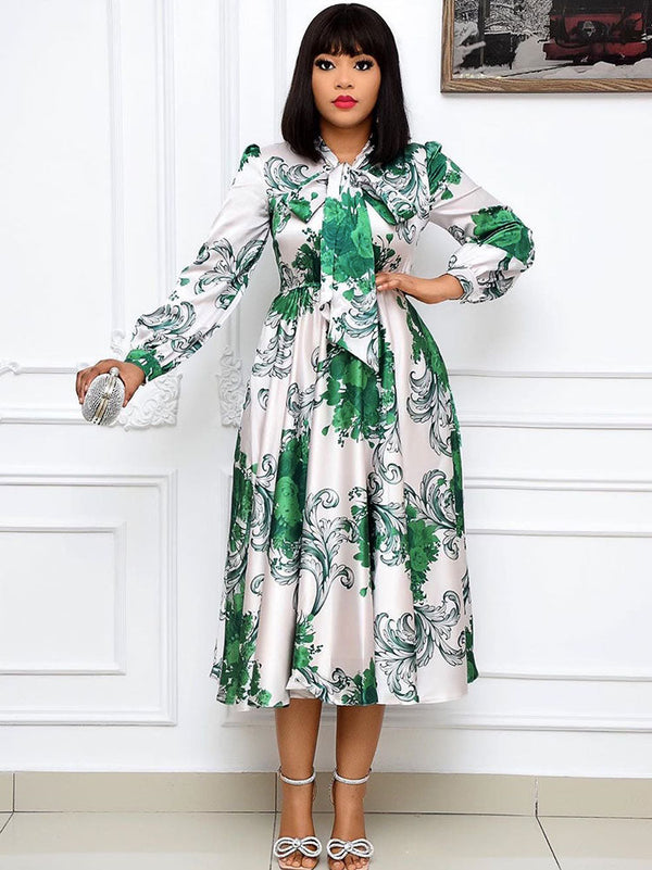 Long Sleeves Floral Print Midi Dresses Tiynon