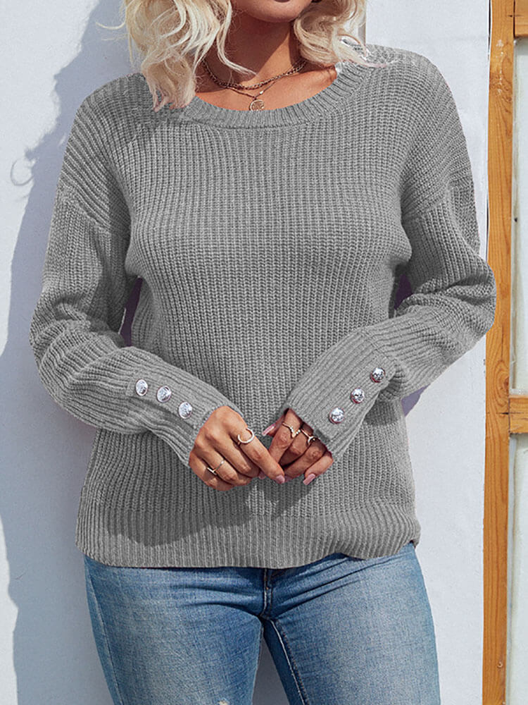 Long Sleeves Knit Ribbed Loose Sweaters Tiynon