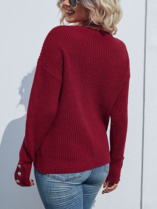 Long Sleeves Knit Ribbed Loose Sweaters Tiynon