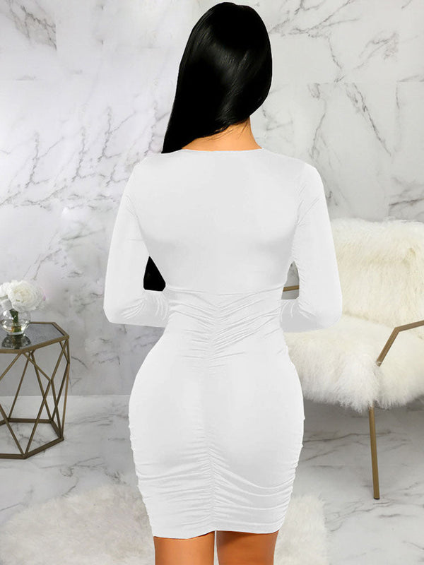 Long Sleeves Ruched Bodycon Mini Dresses Tiynon