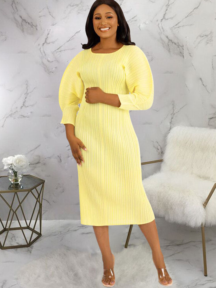 Long Sleeves Solid Midi Dresses Tiynon