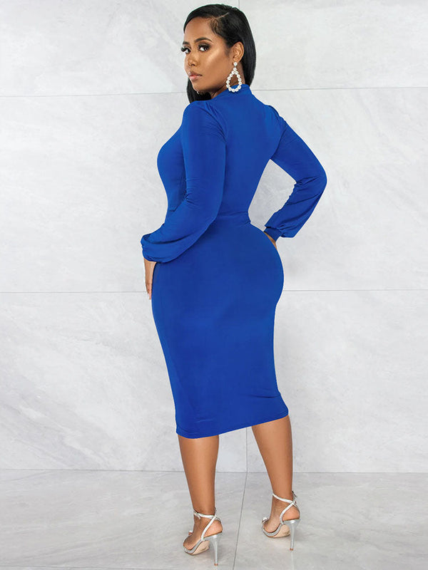 Long Sleeves Split Bodycon Midi Dresses Tiynon