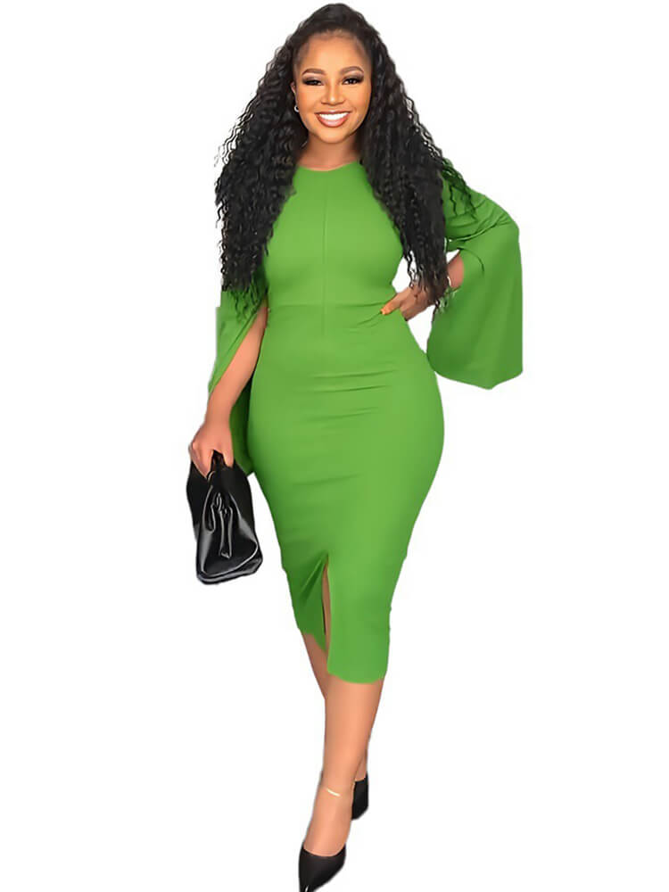 Long Slit Sleeve Bodycon Midi Dresses Tiynon