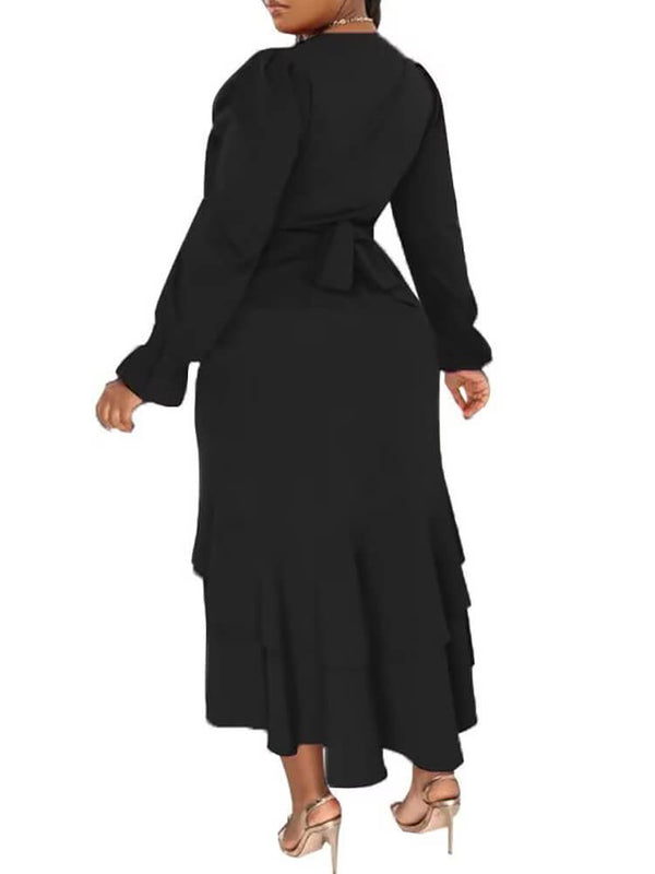 Long Trumpet Sleeve Strappy Crop Top & Ruffle Midi Skirt Tiynon