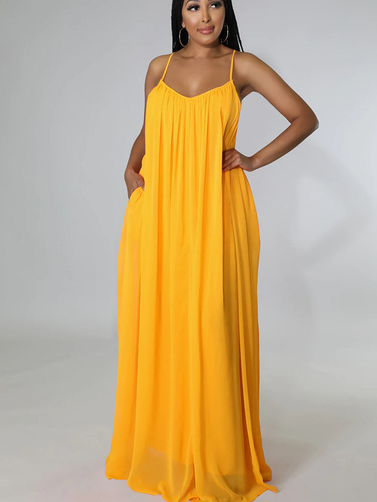 Loose Spaghetti Strap Sleeveless Maxi Dresses Tiynon