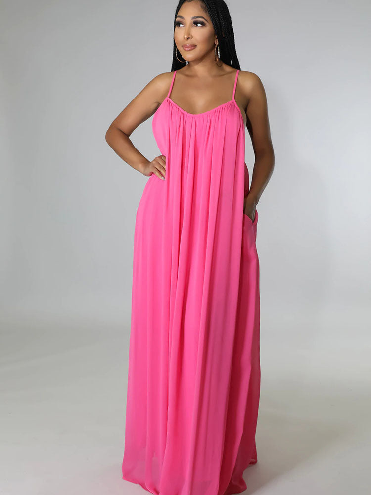 Loose Spaghetti Strap Sleeveless Maxi Dresses Tiynon