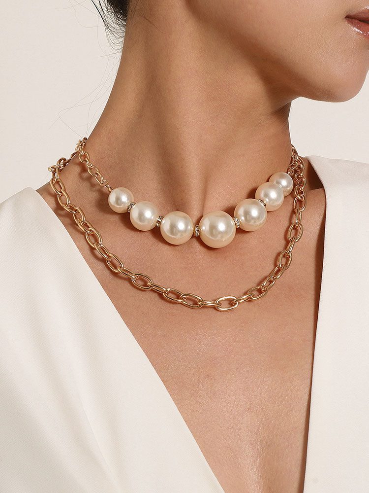 Minimalist Pearl Chain Patchwork Necklaces Tiynon