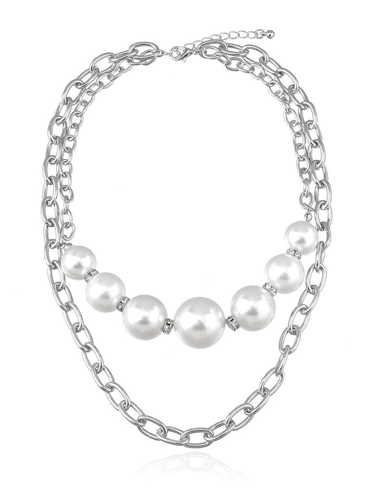 Minimalist Pearl Chain Patchwork Necklaces Tiynon