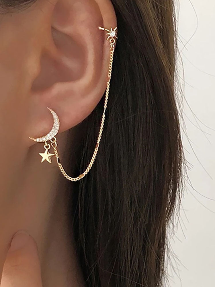 Moon Star Pendant Tassel Earrings Tiynon