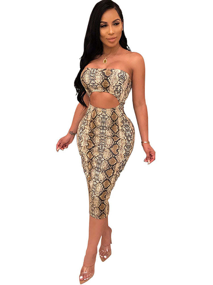 Off Shoulder Cut Out Print Midi Dresses Tiynon