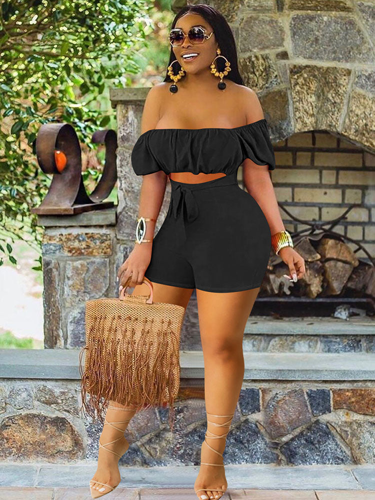 Off Shoulder Cut Out Shorts Rompers Tiynon