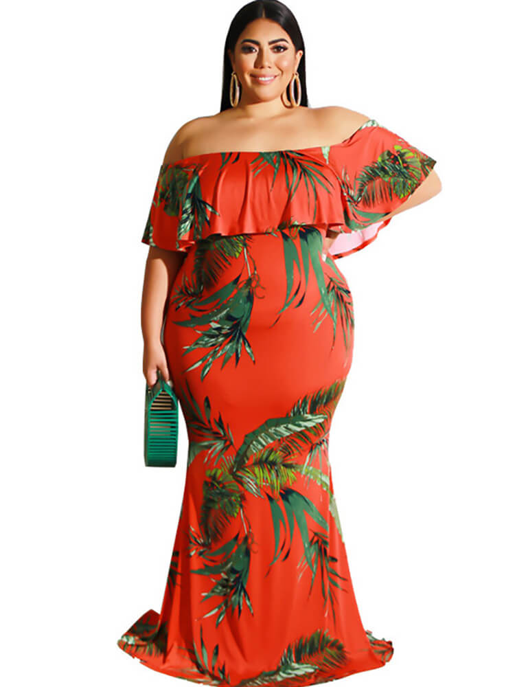 Off Shoulder Floral Print Bodycon Maxi Dresses Tiynon