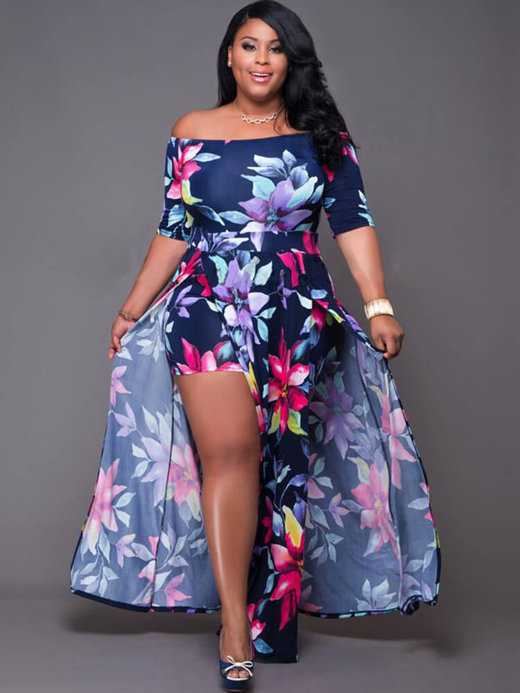 Off Shoulder Floral Print High Split Maxi Dress Tiynon