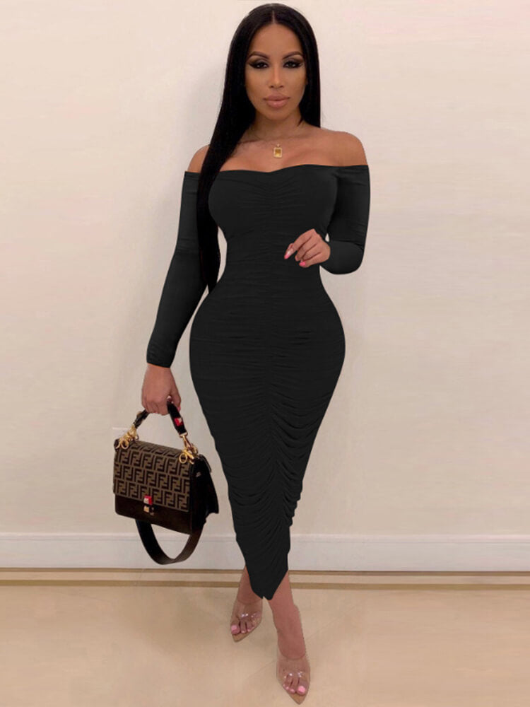 Off Shoulder Long Sleeve Elegant Maxi Dresses Tiynon