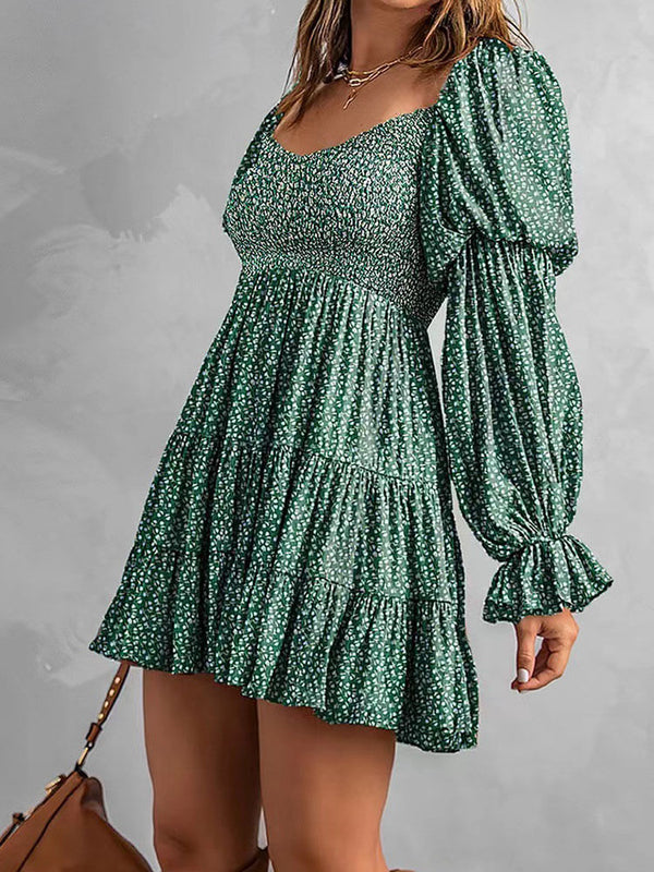 Off Shoulder Long Sleeves Ruffle Hem Mini Dresses Tiynon