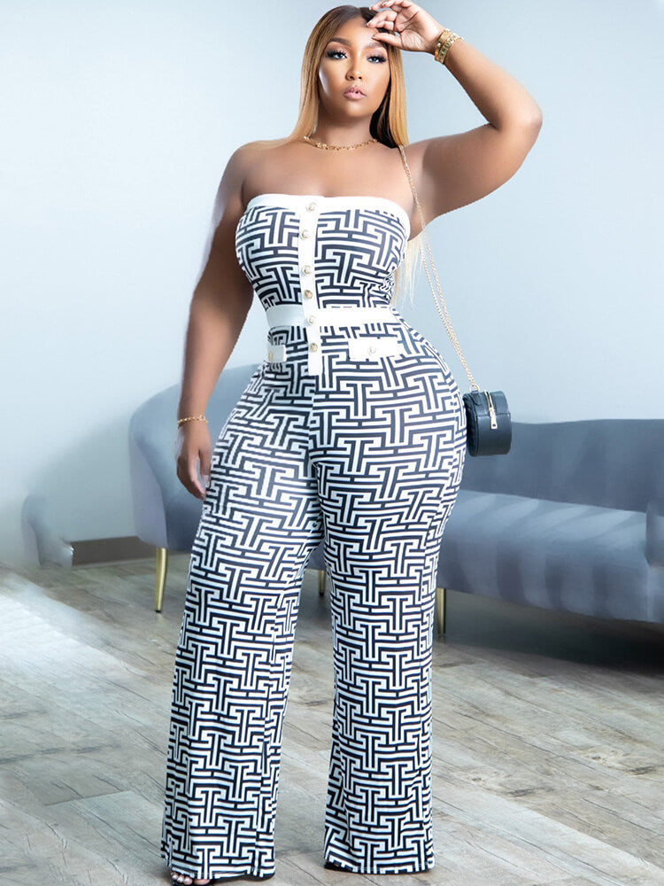 Off Shoulder Printed Wide Leg Jumpsuits Tiynon