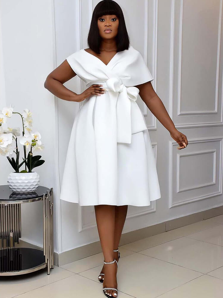 Off Shoulder Ruched Swing Midi Dresses Tiynon