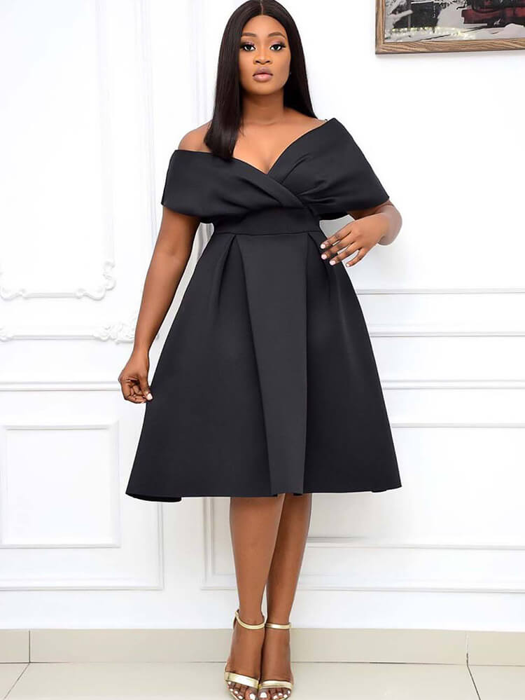 Off Shoulder Ruched Swing Midi Dresses Tiynon