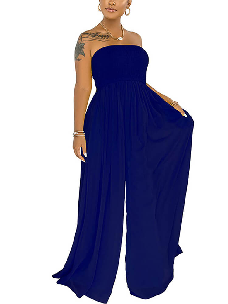 Off Shoulder Solid Color Wide Leg Jumpsuits Tiynon