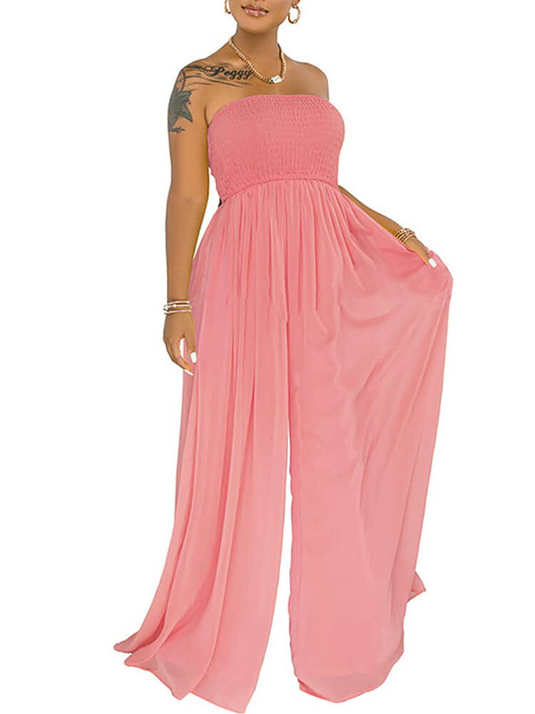 Off Shoulder Solid Color Wide Leg Jumpsuits Tiynon