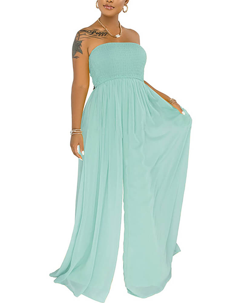 Off Shoulder Solid Color Wide Leg Jumpsuits Tiynon