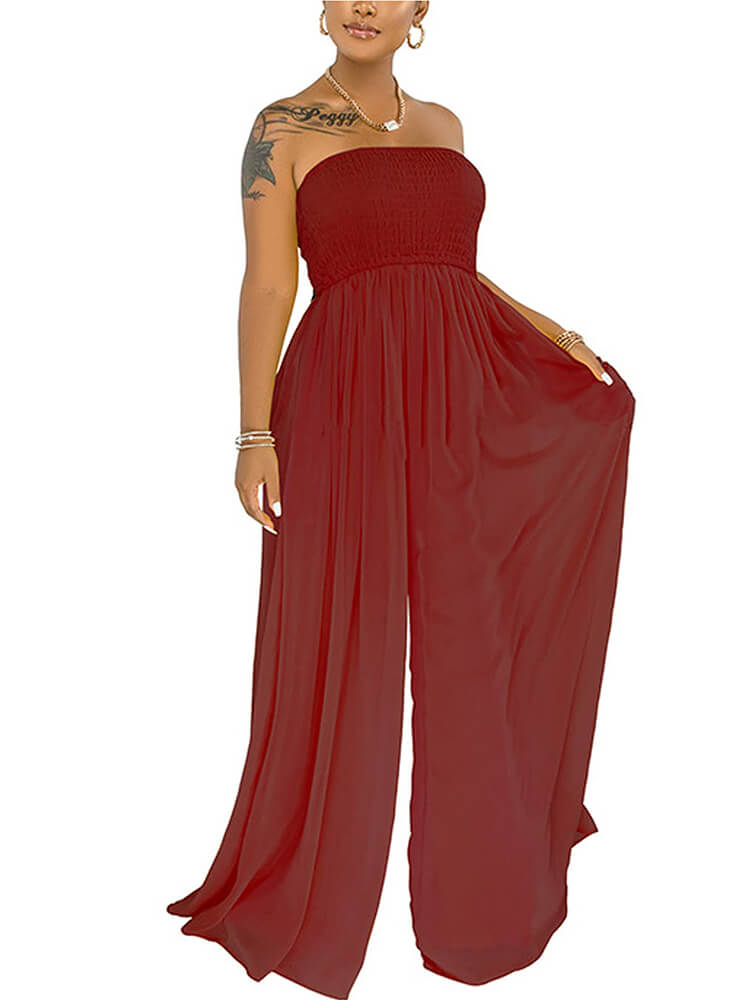 Off Shoulder Solid Color Wide Leg Jumpsuits Tiynon