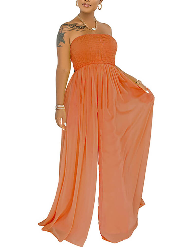 Off Shoulder Solid Color Wide Leg Jumpsuits Tiynon