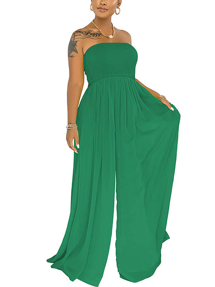 Off Shoulder Solid Color Wide Leg Jumpsuits Tiynon