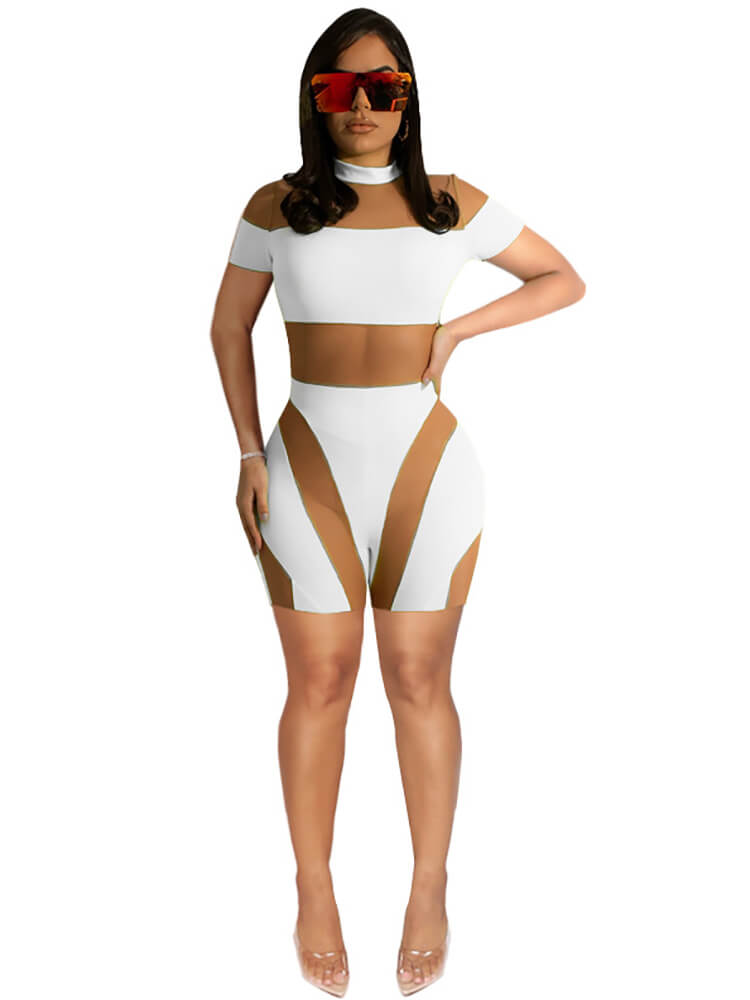 One Piece Mesh Patchwork Bodycon Jumpsuits Tiynon