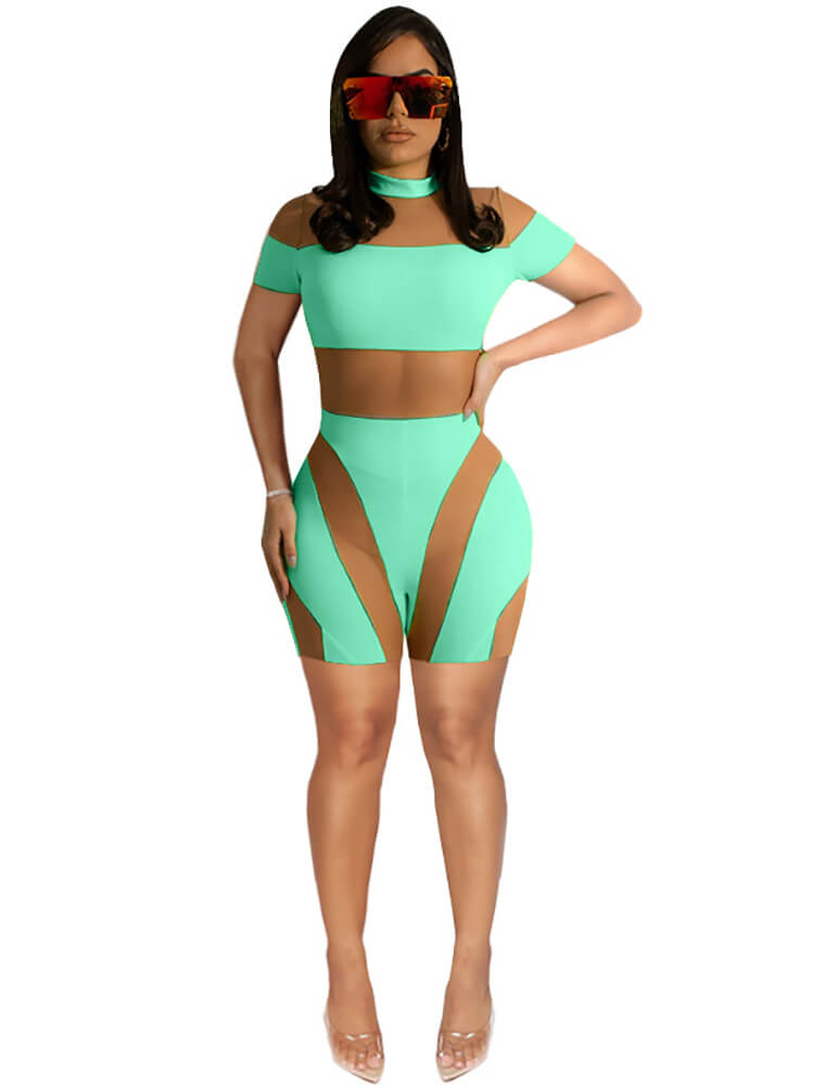 One Piece Mesh Patchwork Bodycon Jumpsuits Tiynon