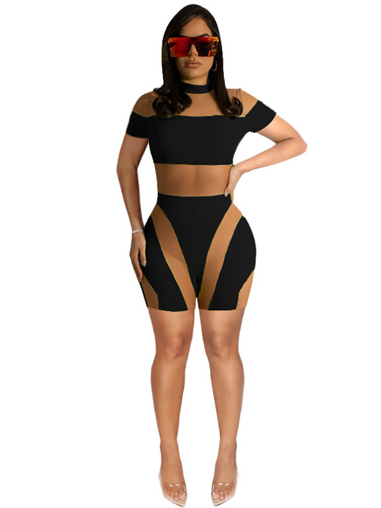 One Piece Mesh Patchwork Bodycon Jumpsuits Tiynon