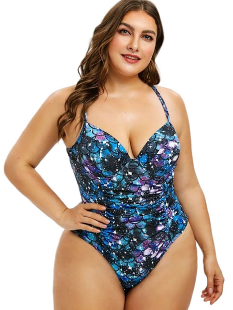 One Piece Tie Dye Print Criss Cross Swimsuit Tiynon