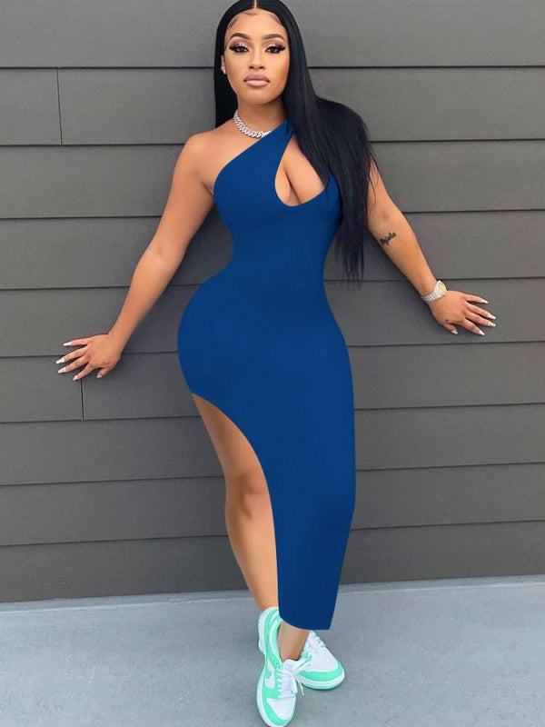 One Shoulder Cut Out Bodycon Midi Dresses Tiynon