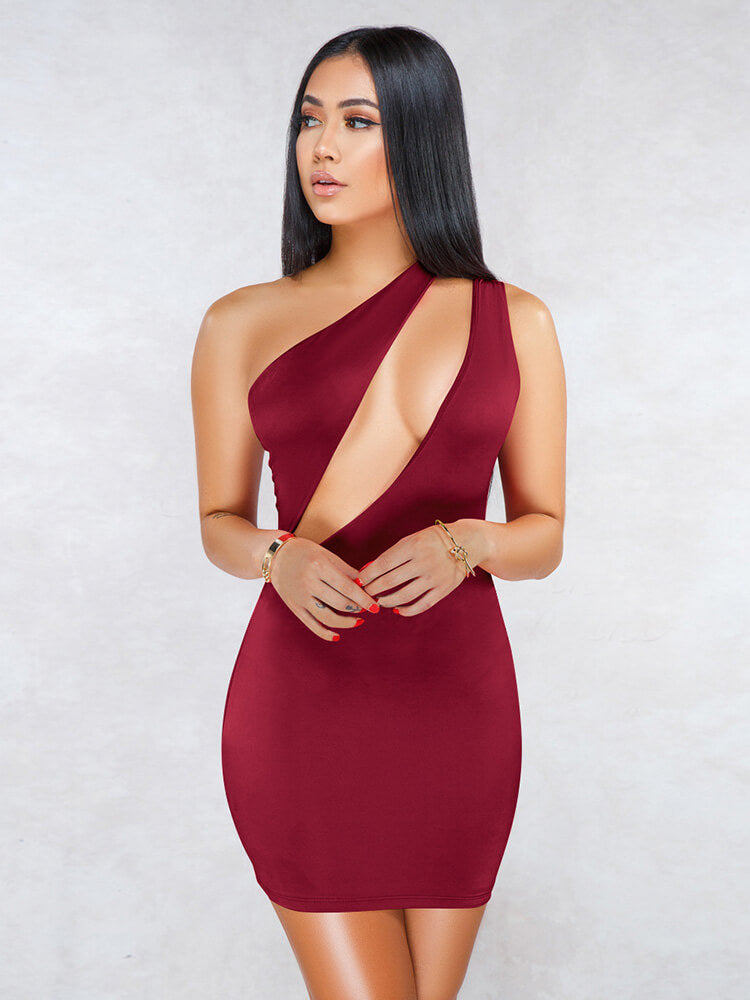 One Shoulder Cutout Bodycon Mini Dresses Clubwear Tiynon