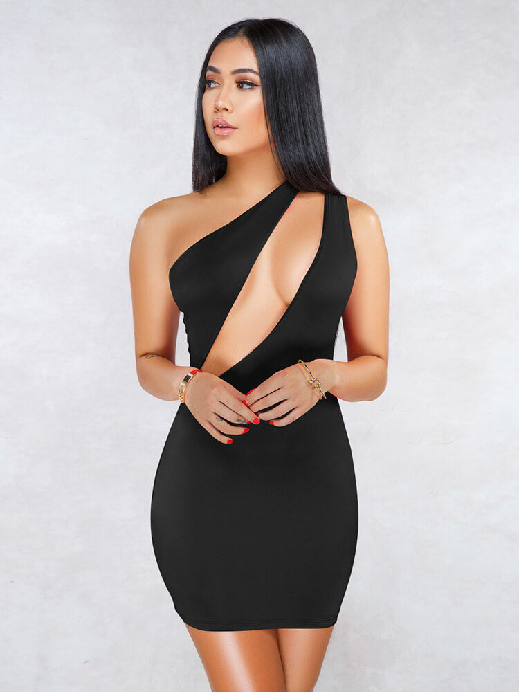 One Shoulder Cutout Bodycon Mini Dresses Clubwear Tiynon